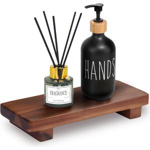 Acacia Wood Pedestal Soap Stand 9.8x4 Inches, 100% Solid Wood Riser, Rustic Candle Plant Holder, Soap Dish Holder Decor, Display Rectangular Tray for Kitchen Bathroom Counter Sink Farmhouse Decor