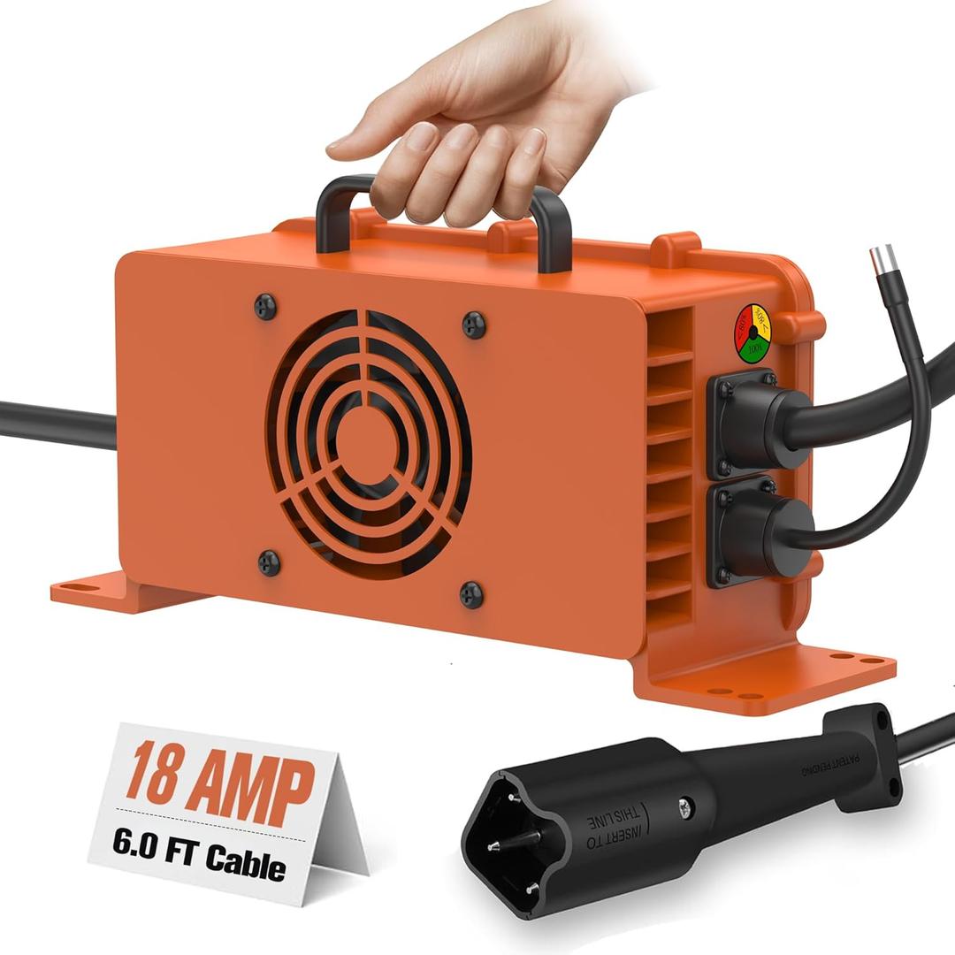 Upgrade 18 Amp 48 Volt Golf Carts Battery Charger for 2007-2024 Yamaha G29 Drive & Drive 2 Lead-Acid Battery Smart Trickle Charger with 3-Pin Leaf Plug IP67 Waterproof