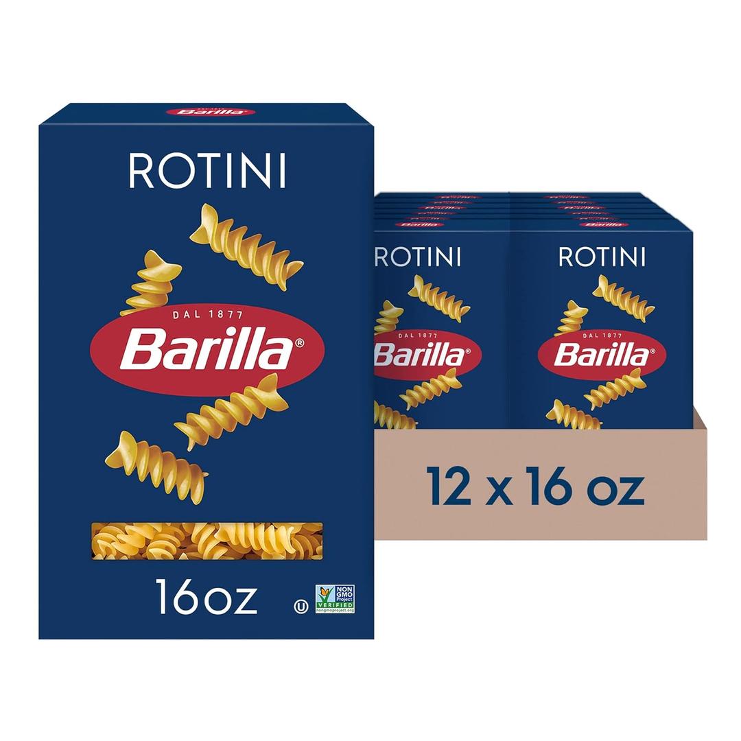Barilla Rotini Pasta, 16 oz. Box (Pack of 12) - Non-GMO, Made with Durum Wheat Semolina - Kosher Certified, BBD: 05/01/2028
