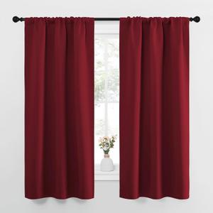 NICETOWN Christmas Burgundy Curtains Blackout Drape Panels - Lights Block Out Window Treatment Short Curtain Sets for Loft and Basement Decoration (Set of 2, 34 by 63-Inch)