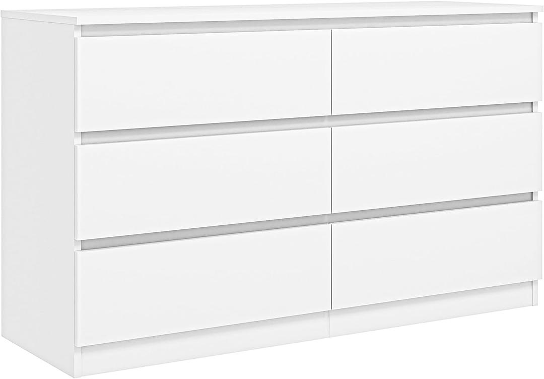 Vibe & Dine White Dresser 6 Drawer, Modern Double Dresser for Bedroom, Wood Chest of Drawers with Wide Storage for Living Room (15.8"D x 47.2"W x 28"H (6 Drawers))