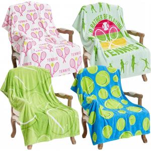Newwiee 4 Pack Tennis Throw Blankets for Teens Adults Soft Flannel Fleece Sport Ball Blanket Team Gift for Tennis Lovers Players Coaches, 40"x50"