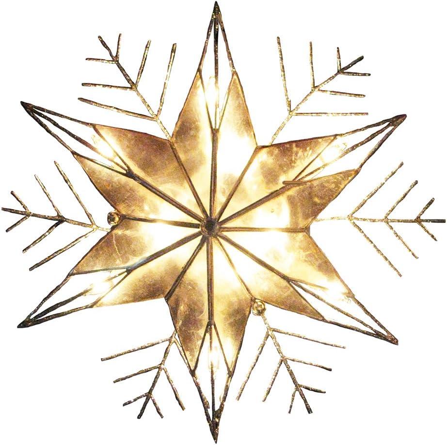 Kurt Adler 10-Light Capiz and Wire Snowflake Christmas Treetop, 10-Inch, Silver