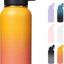 Fijinhom 32 oz Insulated Water Bottle with Handle, 304 Stainless Steel Water Bottles with Wide Mouth, Double Wall Vacuum Sports Water Bottle, BPA Free, Keep Cold and Hot, Yellow&Orange