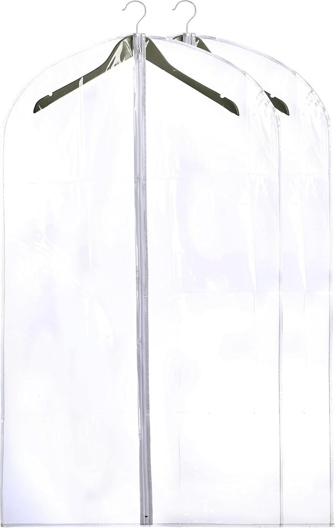 Handy Laundry Clear Vinyl Garment Bag - Protect Your Clothing While Traveling & Dust Free While Hanging in Your Closet. Ideal for Coats, Suits, Dresses or Gowns - Set of 2 (24 X 42 Inches)