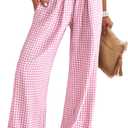 ANRABESS Womens Palazzo Pants, Striped & Gingham, Lounge & Casual, Cute Pajama Pants, Wide Leg, High Waisted, Pockets (Large, Pink White Plaid)