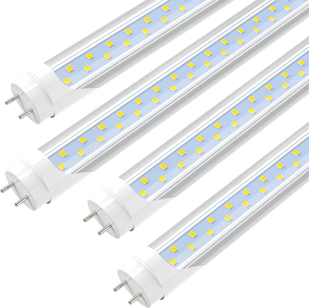 JESLED 4FT LED T8 Type A+B Tube Lights, 24W(65W Equivalent), 3200LM, 6000K, Single or Double End Powered, Plug and Play or Ballast Bypass, 4 Foot T10 T12 Fluorescent Bulbs Replacement, Clear(4-Pack) (4 Pack, Clear)
