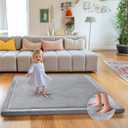 Mallify Ultra Soft 1.3" Thick Baby Play Mat for Floor, Large Velvet 50"x50" Playpen Mat, Baby-Safe & Non-Slip Tummy Time Mat, Crawling Mat for Babies, Toddlers, Infants, Kids, Easy Care,Gray