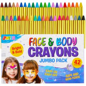 42PCS Face and Body Paint Crayons, XL Face Painting Kit Safe and Non-Toxic Ultimate Party Pack Including 14 Metallic Colors for Birthday Makeup Party Supplies, Festivals, Gifts for Kids Girls Boys