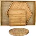 PAFREWOG Bamboo Serving Tray Dinner Plates Cheese Board 16.5"x11.8"42x30cm with Handle, Set Includes 1xHexagon 12.5"(32cm)+1xSquare 7.8"(20cm)+1xCircle 7.8"(20cm)