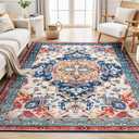 Rugflix 8x10 Area Rug for Living Room, Machine Washable Area Rugs with Non-Slip Backing, Large Soft Boho Vintage Rug for Bedroom, Dining Room, Low Pile Carpet, Kids Pet Friendly, Red