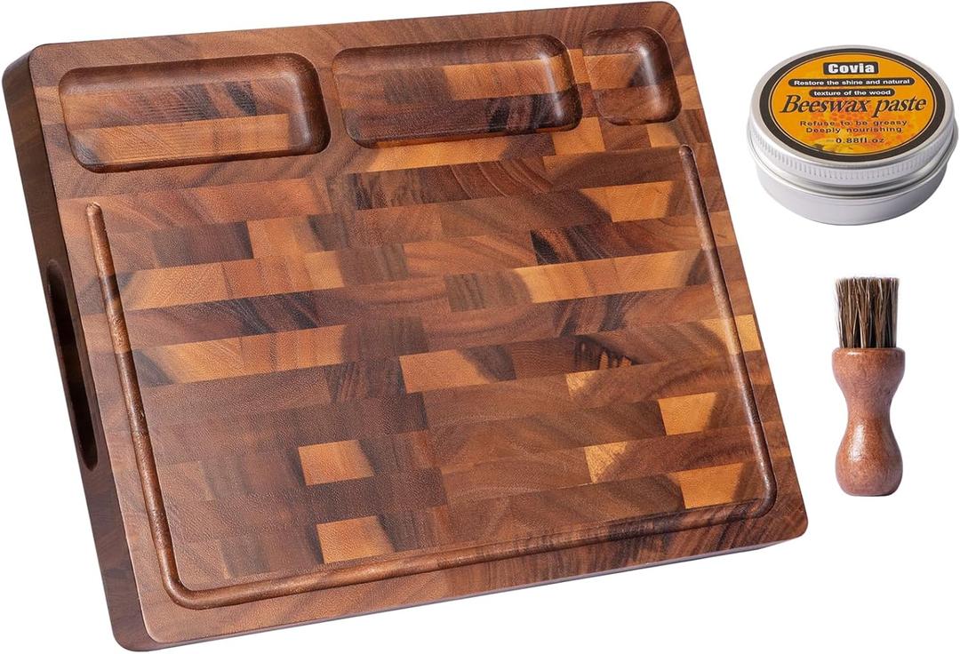 Walnut Wood Cutting Boards for Kitchen, Large Chopping Board Double Sided, End Grain Cutting Board with Handle, Charcuterie Butcher Block for Meal Prep & Serving with Gift Box, 17"13"1"