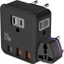 European Travel Plug Adapter for EU & UK, 20W PD USB-C, US to Europe Power Adaptor 3 Outlets 3 USB, American to Ireland Italy France Travel Essentials Accessories