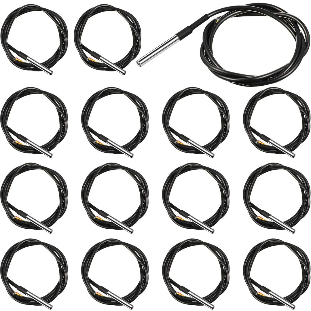 Weewooday DS18B20 1 m/ 3.2 Ft Digital Temperature Thermal Cable Waterproof Probe Sensor -55C to +125C, Compatible with Arduino/Raspberry Pi (15 Pieces)