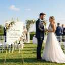 57.5" Gold Easel Stand for Sign, Heavy Duty Welcome Sign Stand, Floor Standing Display Easel for Wedding Sign Painting Pictures Posters