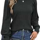 HOTOUCH Women's Knit Blouse Soft Puff Long Sleeve Shirt Tops Lightweight Round Neck Pullover Sweater , Size L