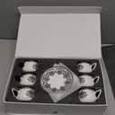 KARACA Nakkas Turkish Coffee Cup Set of 6, (12 Piece) White Cups with Saucers - 3.3 fl oz Small Porcelain Espresso Set - Ideal for Serving Greek, Arabic Coffee