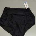 Tempt Me Women High Waisted Bikini Bottom Retro Ruched Swim Bottom Shirred Tankinis Brief (Large, Black)