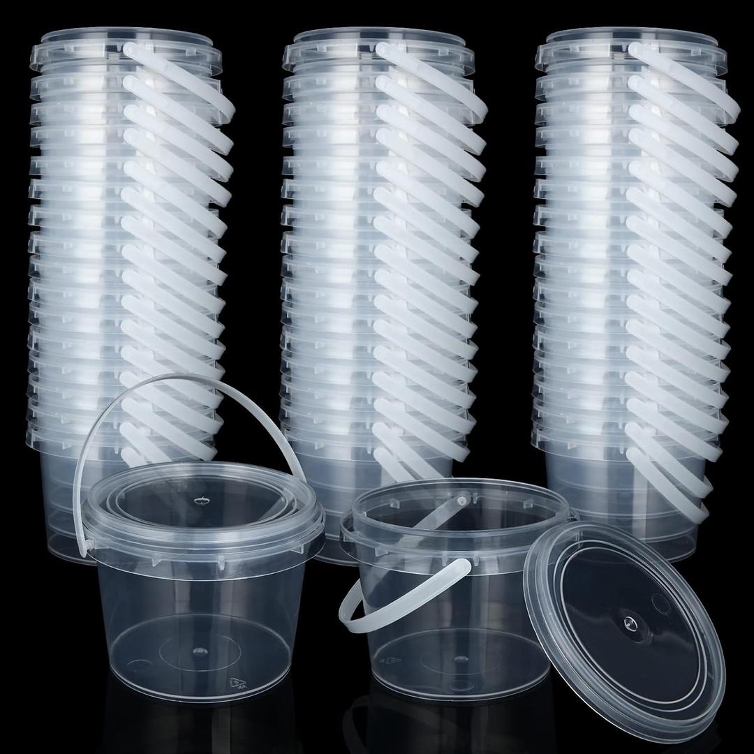 ZOEYES 50 PCS 10 oz Slime Containers with Lids and Handles, Plastic 300ml Storage Bucket Containers, Clear Slime Storage Case for Slime DIY Art Craft, Mini Toy, Pigment, Small Tools, Part Material