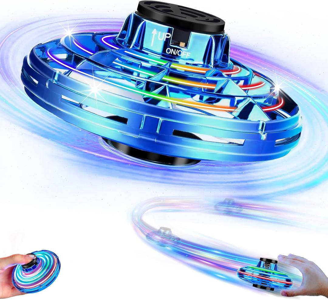 Drone for Kids Flying Toys,2025 Upgrade LED Fidget Spinner, Hand Operated Fidget Flying Spinner Toy for Indoor Outdoor,Christmas Birthday Gifts for 6 7 8 9 + Year Old Boys Girls(Blue,ABS)