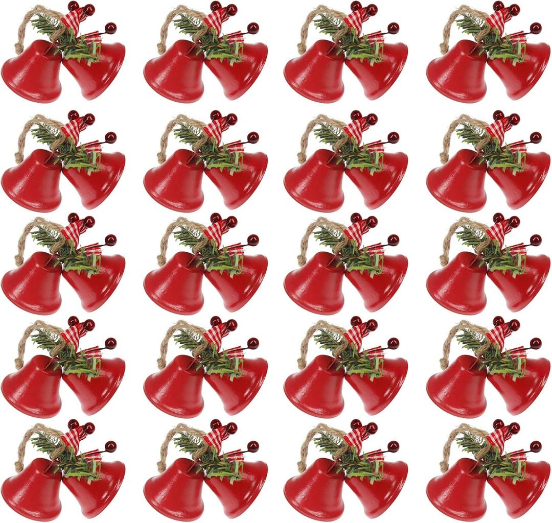 Tinsow 20 Pcs Red Christmas Bells, Tree Hanging Ornament Metal Jingle Bells for Christmas Holiday Decoration (20, Red)