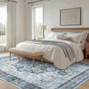 AMADA HOMEFURNISHING 8x10 Area Rug, Washable Low-Profile Large Area Rug with Non-Slip Backing & Durable Edge Binding, Vintage Large Rugs for Living Room, Bedroom