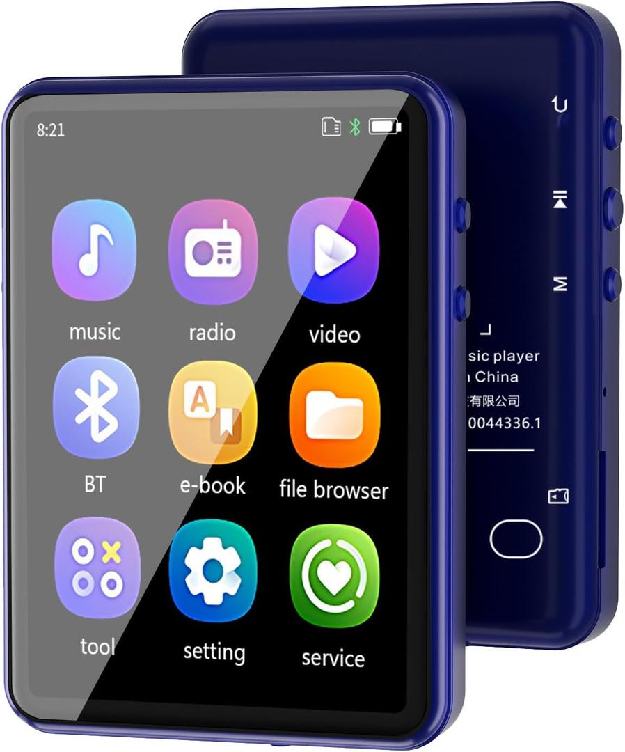 CONODO MP3 Player with Bluetooth, Touch Screen MP3 Music Player with Speaker, FM Radio, E-Book, Timing Shutdown, Resume Play, Portable Bluetooth MP3 Player with SD Card Slot Blue 64GB