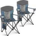 Outdoor Camping Chair 2-Pack with Mesh Back, Folding Portable Lawn Chairs with Cup Holder & Side Storage Pocket for Camping, Beach, Picnic, Fishing(Blue)