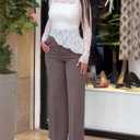 CHICME Womens Long Sleeve Mesh Top Round Neck Lace Floral See Through Blouses Casual Asymmetrical Shirt (Without Tank) (White)