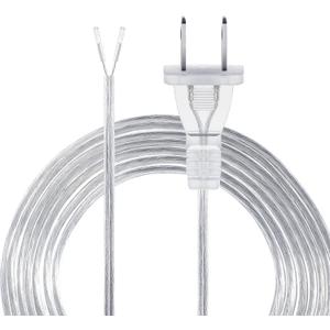 Lamp Cord with End Plug Replacement Electric Lamp Wire Clear 18/2 SPT-1 Wire Stripped End Ready for Wiring Repair Part for Table Floor Lighting Fixture(15ft,Clear Silver)