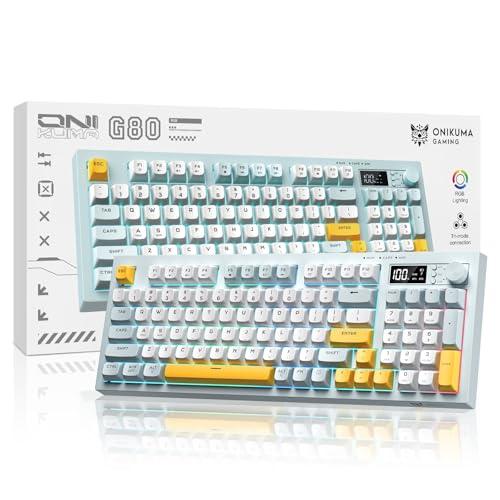 Wireless Keyboard Creamy Membrane with Rainbow Backlight,3-Mode Connectivity (BT/2.4G/USB-C) with LCD Screen & Multifunction Knob,200H Battery, 94 Key PBT Keycaps, Quiet Typing for Office/Home/Gaming