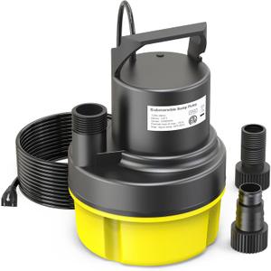 AgiiMan 1/2HP Submersible Water Pump, 2200GPH Portable Sump Pump for Pool Draining, Pool Cover Pump with 25FT Power Cord for Basements, Pool, Fountains, Hot Tub, Garden, Yellow
