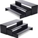 ANDGOO 6Pcs Large Acrylic Risers, 2 Set(11.2L~11.6L~12L) Black Rectangular Showcase Collectibles Display Shelf, Retail Desktop Display Stand for Organize and Decoration