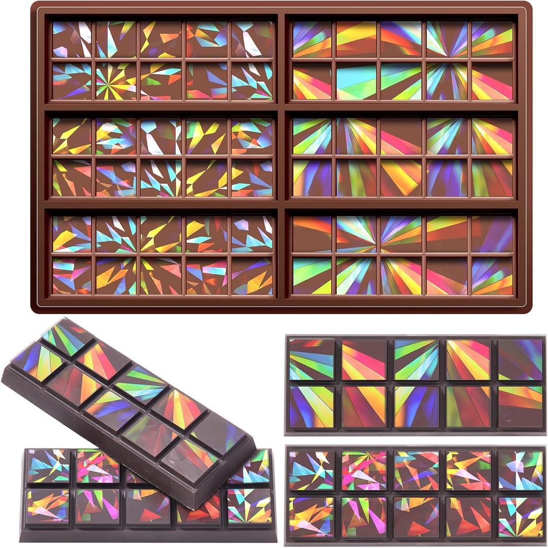 Holographic Chocolate Molds Resin Silicone Chocolate Bar Deep Thick Molds for Reusable DIY Baking Wax Melts (Classic Style)