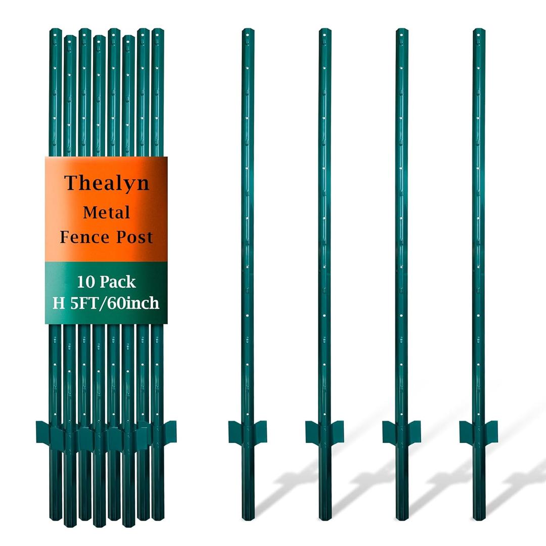 Fence Posts 4.8 Feet, Pack of 10, Metal Fence Poles U Post Sturdy Duty Fence Stakes Step in Post No Dig Fence Post for Garden Wire Fence Steel Sign Post (Fits to 4-ft Fence Mesh)