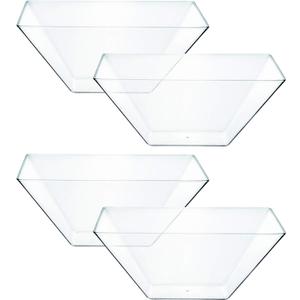 PLASTICPRO Disposable Square Plastic Small Clear Serving Bowls Extra Heavy Duty for Party's Snack or Salad Bowl, Elegant Pack of 4