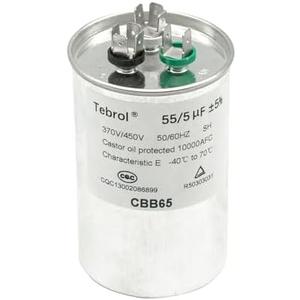 55+5uF 55/5MFD ±5% 370V/450V CBB65 Dual Run Round Capacitor 55 5 Start Capacitor for AC Air Conditioning Unit Condenser Straight Cool or Heat Pump