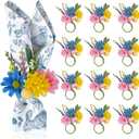 12 PCS Easter Floral Napkin Rings Eggs and Wildflowers Napkin Holders Spring Table Decor for Easter Brunch, Wedding, Party, Dinner Table Settings