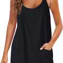 Panadila Womens Summer Sleeveless Mini Dress V Neck Spaghetti Strap Sundress Athletic Short Dress with Pockets (Small, Black)
