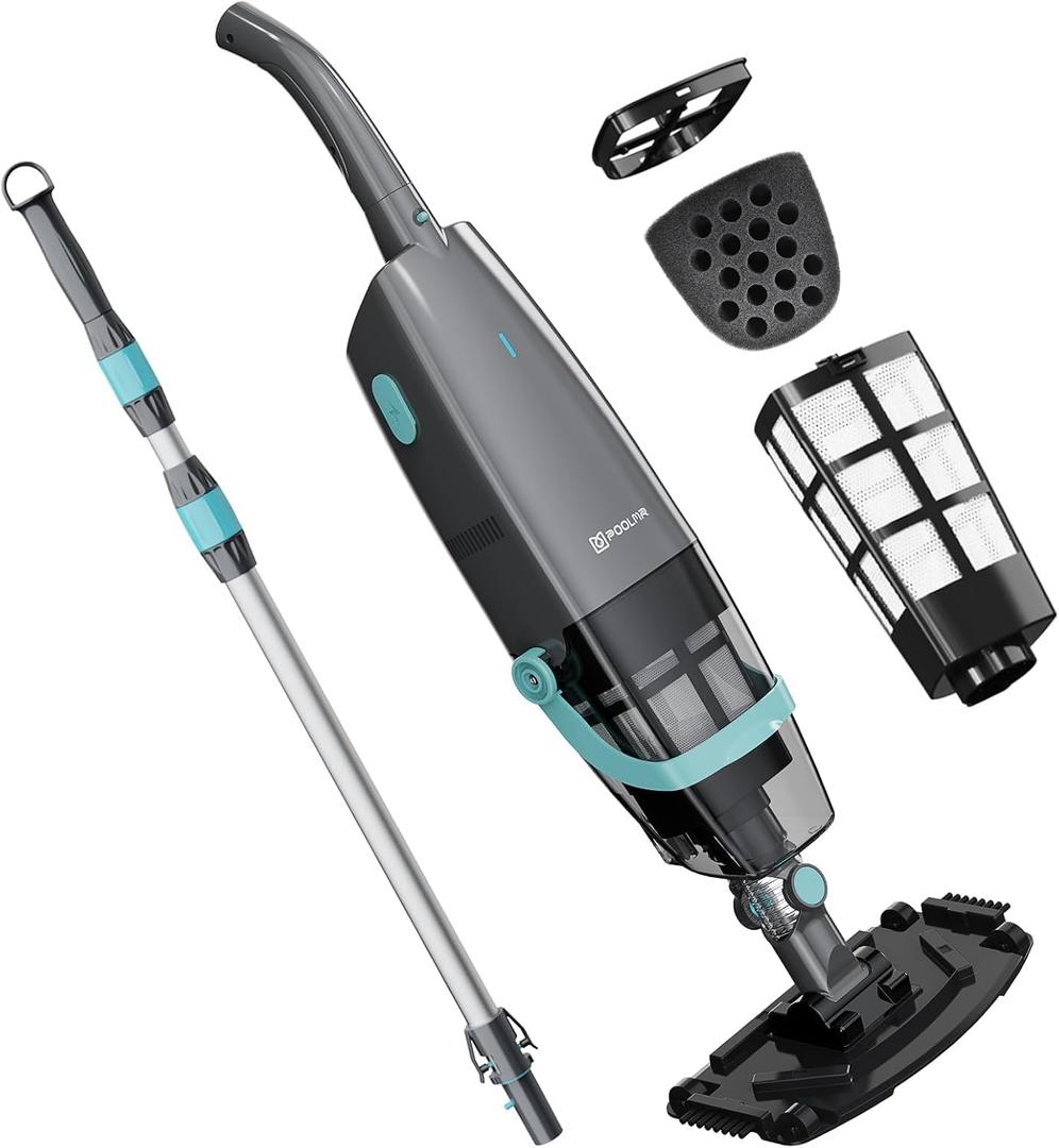 Handheld Pool Vacuum for Above & Inground Pools, with 23.5 Gal/Min Suction, 60 Min Runtime, Dual-Phase Cleaning System,65in Telescopic Pole, for Spas & Hot Tubs,Matte Black