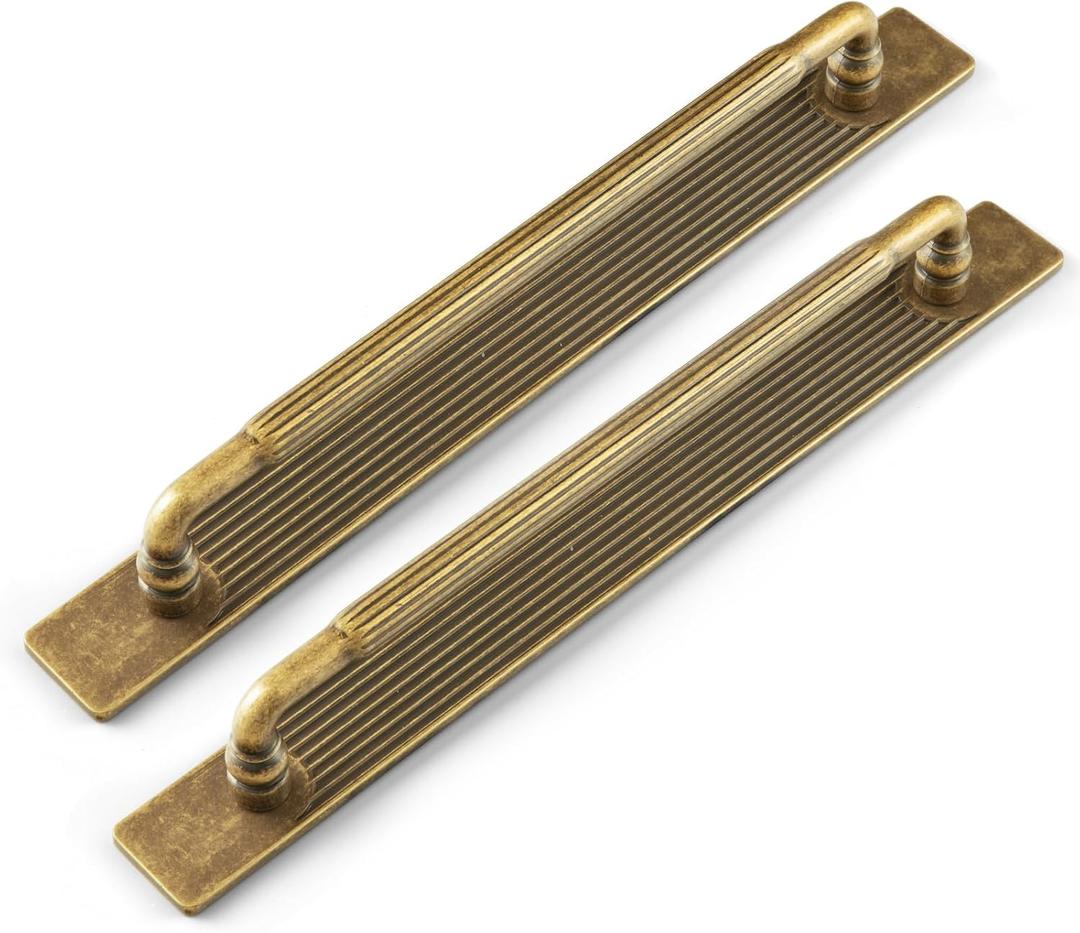 Goo-Ki Antique Brass Fluted Cabinet Pulls Backplate 7 9/16 in 2 Pack