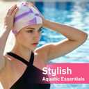 2 x Women Swim Cap 2 Pack for Long Hair, Silicone Flower Adult Swimming Caps Waterproof for Girl Youth No Wet Hair
