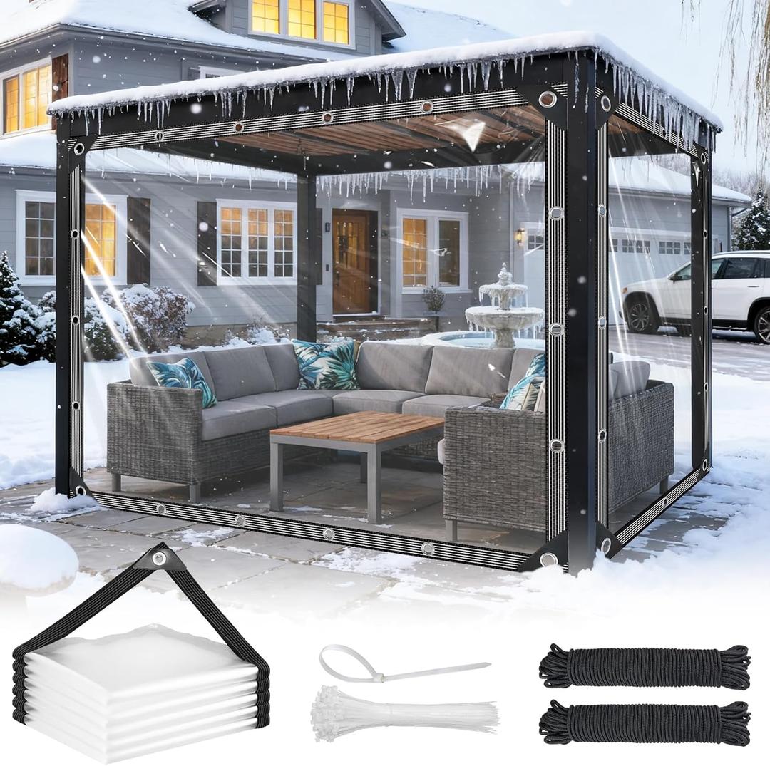 Clear Tarp with Grommets 10x20ft Clear Tarps Heavy Duty Waterproof 14 Mil Thickened PVC Tear-Resistant Reinforced Edges Clear Plastic Vinyl Tarp for Patio Chicken Coop Cover Greenhouse Plant Enclosure