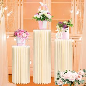 GENMOUS 3PCS Large Cylinder Stands for Party, Cardboard Cylinder Tables Cake Stands for Wedding Dessert Table Display, Round Cylinder Pedestal Stands for Birthday Babyshower Event Centerpieces Decor