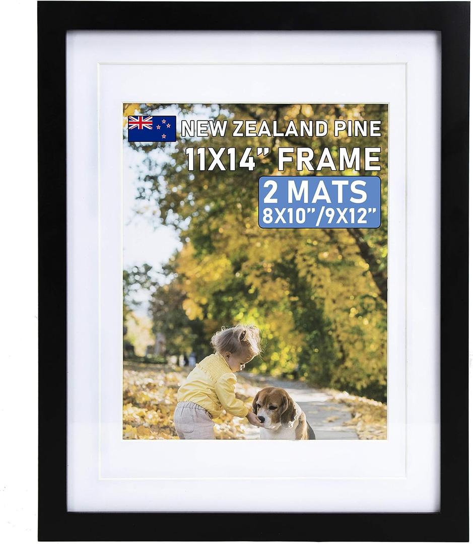 Beyond Your Thoughts 11"X14" Real Wood (Hang/Stand) Black Picture Photo Frame with Matted for 8"X10" or 9"x12" Photo for Wall and Table Top-Mounting Hardware Included (1 Pack)