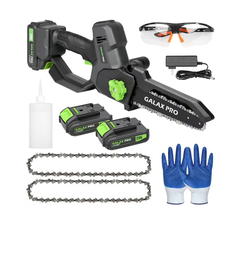 GALAX PRO 8 Inch Mini Chainsaw with Auto Oiler[2025 Upgraded]Handheld Cordless Electric Chain Saw with 2x2.0Amh Batteries for Outdoor Tree Branch Cutting,Home Improvement, Garden & Orchard Pruning