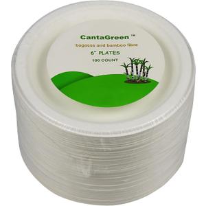 6 inch Small Compostable Dessert Plates,100 Count Heavyduty Sugarcane/Bagasse and Bamboo Fibre Biodegradable Disposable Paper Plate