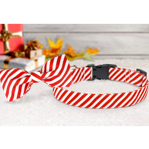 Christmas Bow Tie Dog Collar, TAGATMI Adjustable Dog Cat Collar and Bow Tie, Durable Buckle Light Collar Comfy Bowtie for Dogs Pets Best Gift Comfortable Detachable Red, L