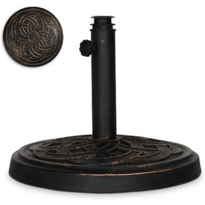Backyard Expressions 26.5 lb Round Heavy Duty Patio Umbrella Base  Weather Resistant Calcium Carbonate Resin with Bronze Weave Design  Fits 1.5" to 2" Poles, Easy Assembly, UV & Fade Resistant