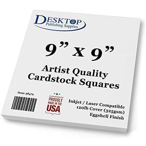 Premium White Cardstock Squares - Ultra Thick Artist Drawing Quality Eggshell Finish - For Spin Art Refill, Sketching, Charcoal, Watercolor, & Painting (9" x 9", 100 Pack)